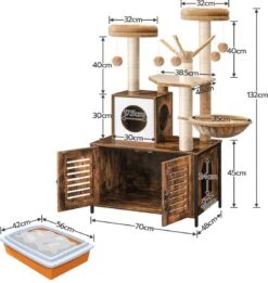 Signature Home Lola Krabpaal Met Kattenbak - Kattenbak Hangmat Mand Katten Huis - Kattenhuis Met Deur En Slot - Krabpalen Katten Huis - Kattenbakmeubel Verborgen - Alles-in-één Kattenspeelgoed Met Kattenhuis - Bruin - 70cm X 132cm X 48cm -Katten En Honden Verkoop Winkel 1136x1200 1