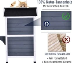 PawHut Kattenhuis Voor Buiten Kattenhut Met 2 Verdiepingen Kattenvilla, Asfaltdak, Massief Hout Grijs D30-236 18 PawHut Kattenhuis Voor Buiten Kattenhut Met 2 Verdiepingen Kattenvilla, Asfaltdak, Massief Hout Grijs D30-236 -Katten En Honden Verkoop Winkel 1200x1054 2