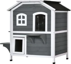 PawHut Kattenhuis Voor Buiten Kattenhut Met 2 Verdiepingen Kattenvilla, Asfaltdak, Massief Hout Grijs D30-236 16 PawHut Kattenhuis Voor Buiten Kattenhut Met 2 Verdiepingen Kattenvilla, Asfaltdak, Massief Hout Grijs D30-236 -Katten En Honden Verkoop Winkel 1200x1074 2