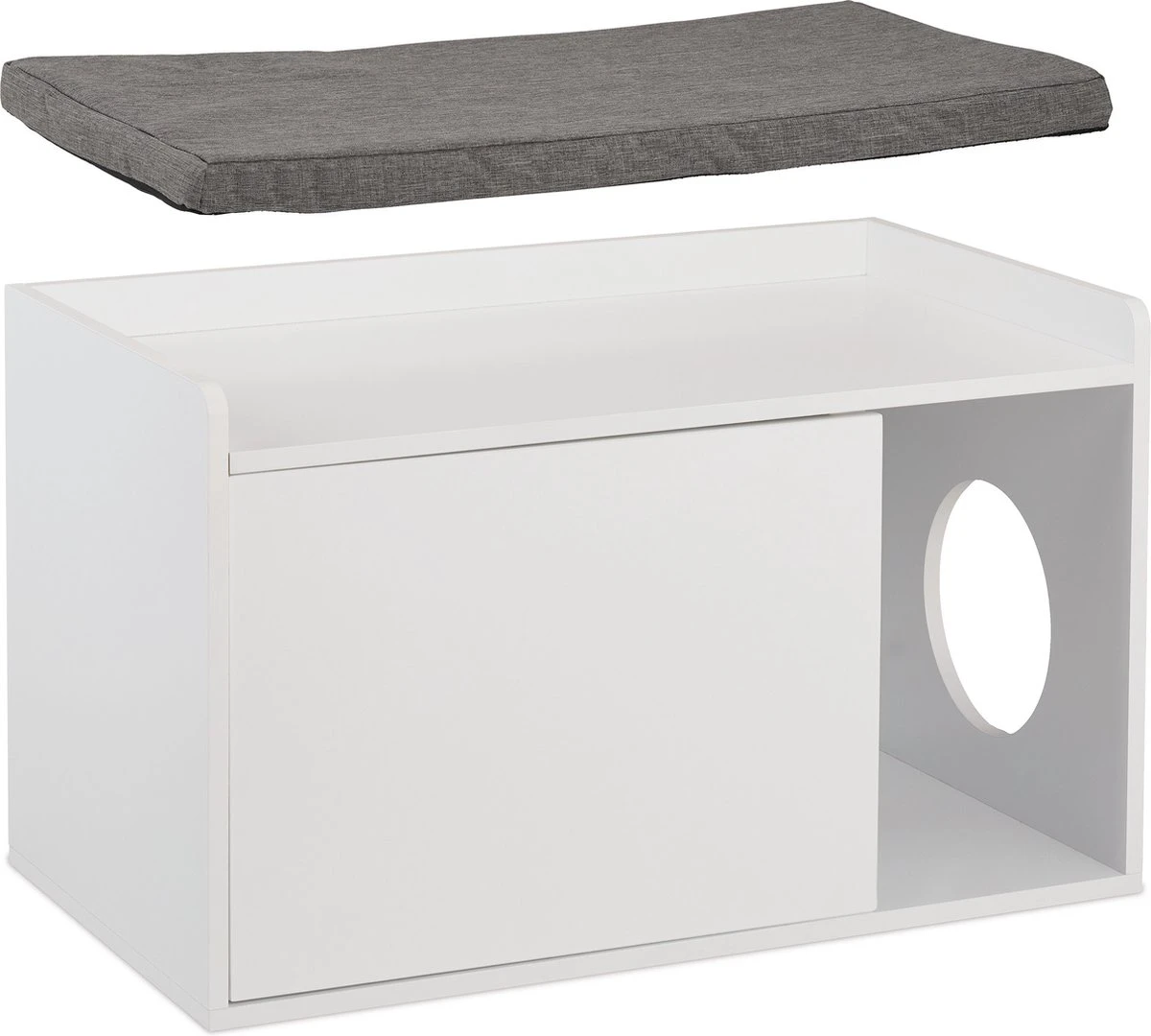 Relaxdays Kattenbak Ombouw - Met Zitkussen - Kattenhuis Wit - Kattenmeubel - Kattenkast 5 Relaxdays Kattenbak Ombouw - Met Zitkussen - Kattenhuis Wit - Kattenmeubel - Kattenkast - Afbeelding 5