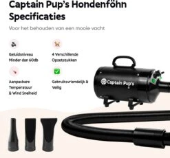Captain Pup's Professionele Hondenföhn Met 4 Opzetstukken - Bijgeleverde Hondenborstel - Waterblazer Voor Honden - Zwart -Katten En Honden Verkoop Winkel 1200x1117 1