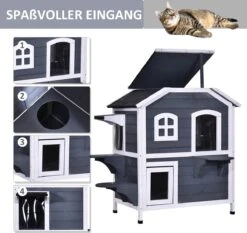 PawHut Kattenhuis Voor Buiten Kattenhut Met 2 Verdiepingen Kattenvilla, Asfaltdak, Massief Hout Grijs D30-236 17 PawHut Kattenhuis Voor Buiten Kattenhut Met 2 Verdiepingen Kattenvilla, Asfaltdak, Massief Hout Grijs D30-236 -Katten En Honden Verkoop Winkel 1200x1130 1