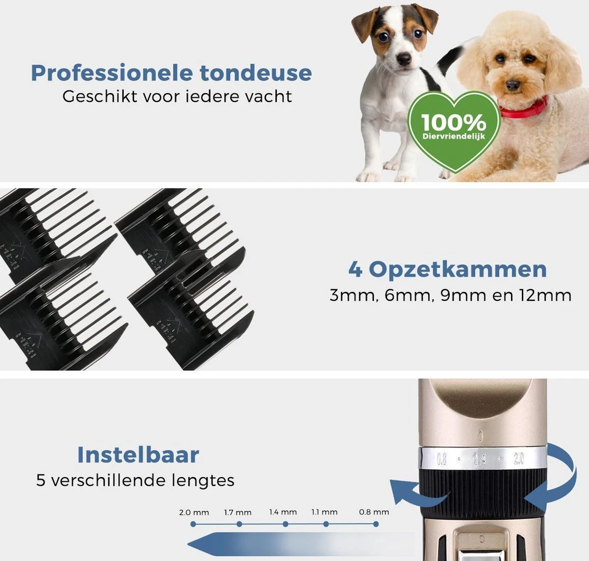 LifeGoods Hondentondeuse - Voor Katten En Honden - Complete Set - 5 Standen - Draadloos - Oplaadbaar - Goud/Zwart 2 LifeGoods Hondentondeuse - Voor Katten En Honden - Complete Set - 5 Standen - Draadloos - Oplaadbaar - Goud/Zwart - Afbeelding 2