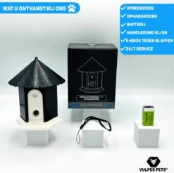 Vulpes Pets® Anti Blaf Apparaat Pro - Anti Blafband Voor Alle Honden - Luxe Hondentrainer - Diervriendelijk & Zonder Schok - Inclusief 9V Batterij - Waterbestendig - Ophangbaar - Instelbare Ultrasone Niveauregeling - 4 Standen -Katten En Honden Verkoop Winkel 1200x1193