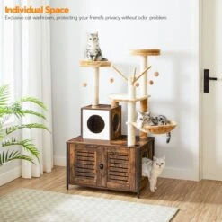 Signature Home Lola Krabpaal Met Kattenbak - Kattenbak Hangmat Mand Katten Huis - Kattenhuis Met Deur En Slot - Krabpalen Katten Huis - Kattenbakmeubel Verborgen - Alles-in-één Kattenspeelgoed Met Kattenhuis - Bruin - 70cm X 132cm X 48cm -Katten En Honden Verkoop Winkel 1200x1200 472