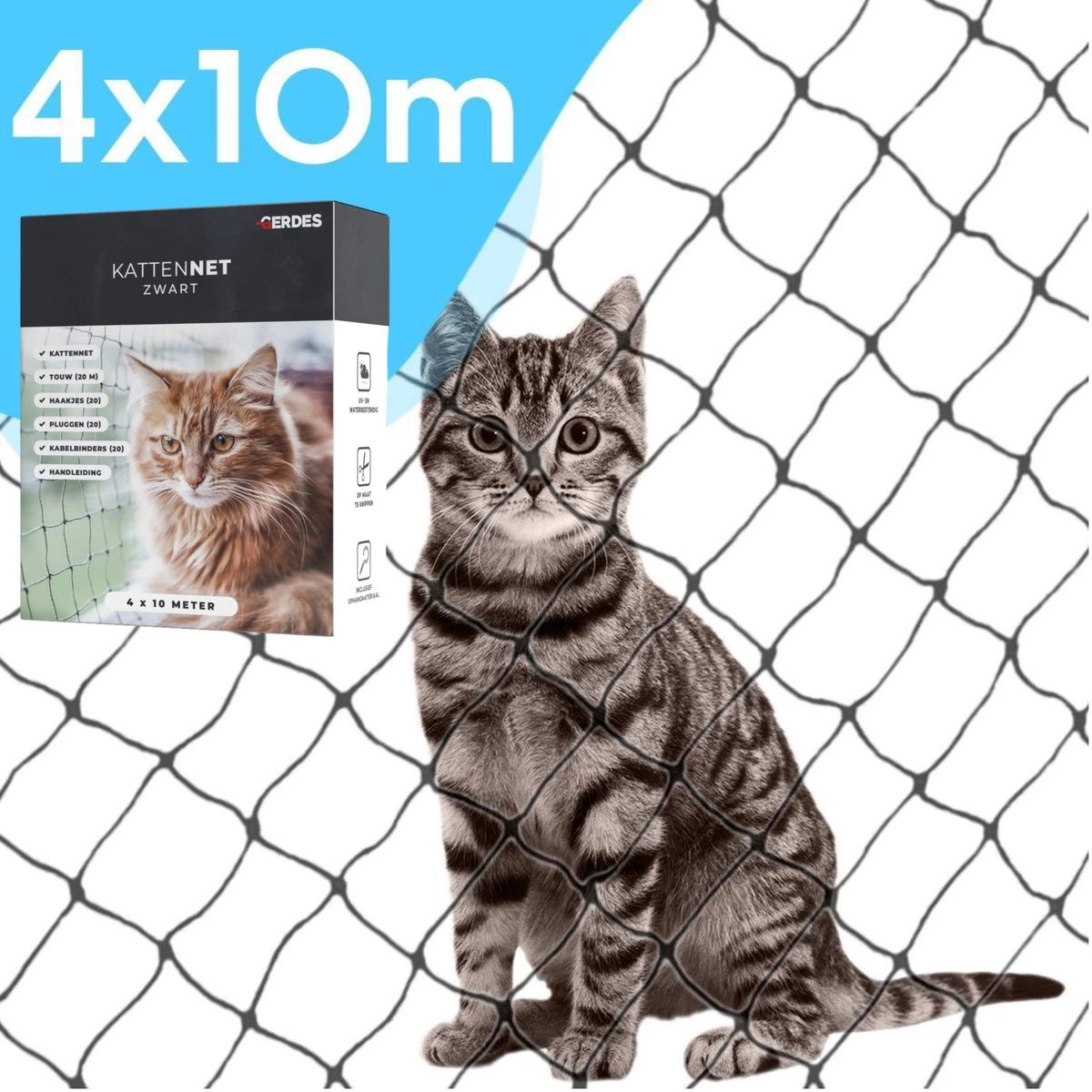 Kattennet Voor Balkon 4 X 10 M - Kattennet - Katten Gaas - Zwart 1 Kattennet Voor Balkon 4 X 10 M - Kattennet - Katten Gaas - Zwart