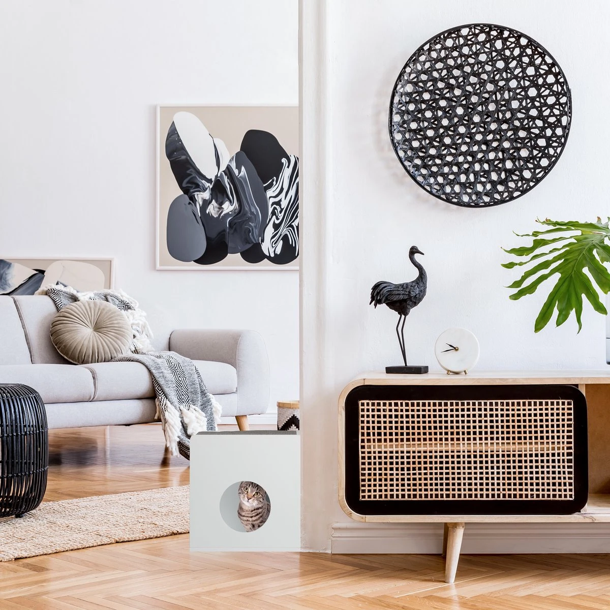 Relaxdays Kattenbak Ombouw - Met Zitkussen - Kattenhuis Wit - Kattenmeubel - Kattenkast 6 Relaxdays Kattenbak Ombouw - Met Zitkussen - Kattenhuis Wit - Kattenmeubel - Kattenkast - Afbeelding 6