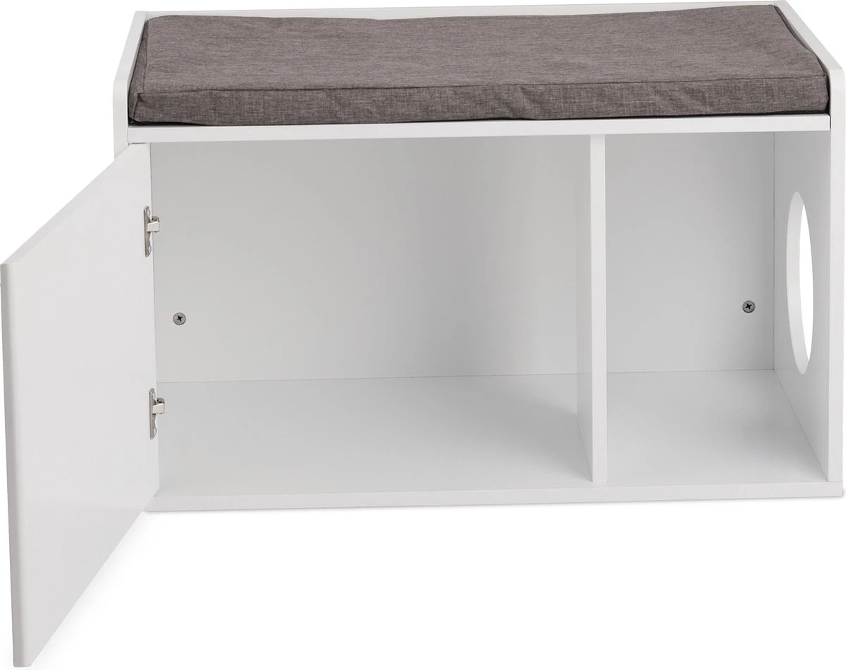 Relaxdays Kattenbak Ombouw - Met Zitkussen - Kattenhuis Wit - Kattenmeubel - Kattenkast 8 Relaxdays Kattenbak Ombouw - Met Zitkussen - Kattenhuis Wit - Kattenmeubel - Kattenkast - Afbeelding 8