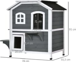 PawHut Kattenhuis Voor Buiten Kattenhut Met 2 Verdiepingen Kattenvilla, Asfaltdak, Massief Hout Grijs D30-236 15 PawHut Kattenhuis Voor Buiten Kattenhut Met 2 Verdiepingen Kattenvilla, Asfaltdak, Massief Hout Grijs D30-236 -Katten En Honden Verkoop Winkel 1200x983 1